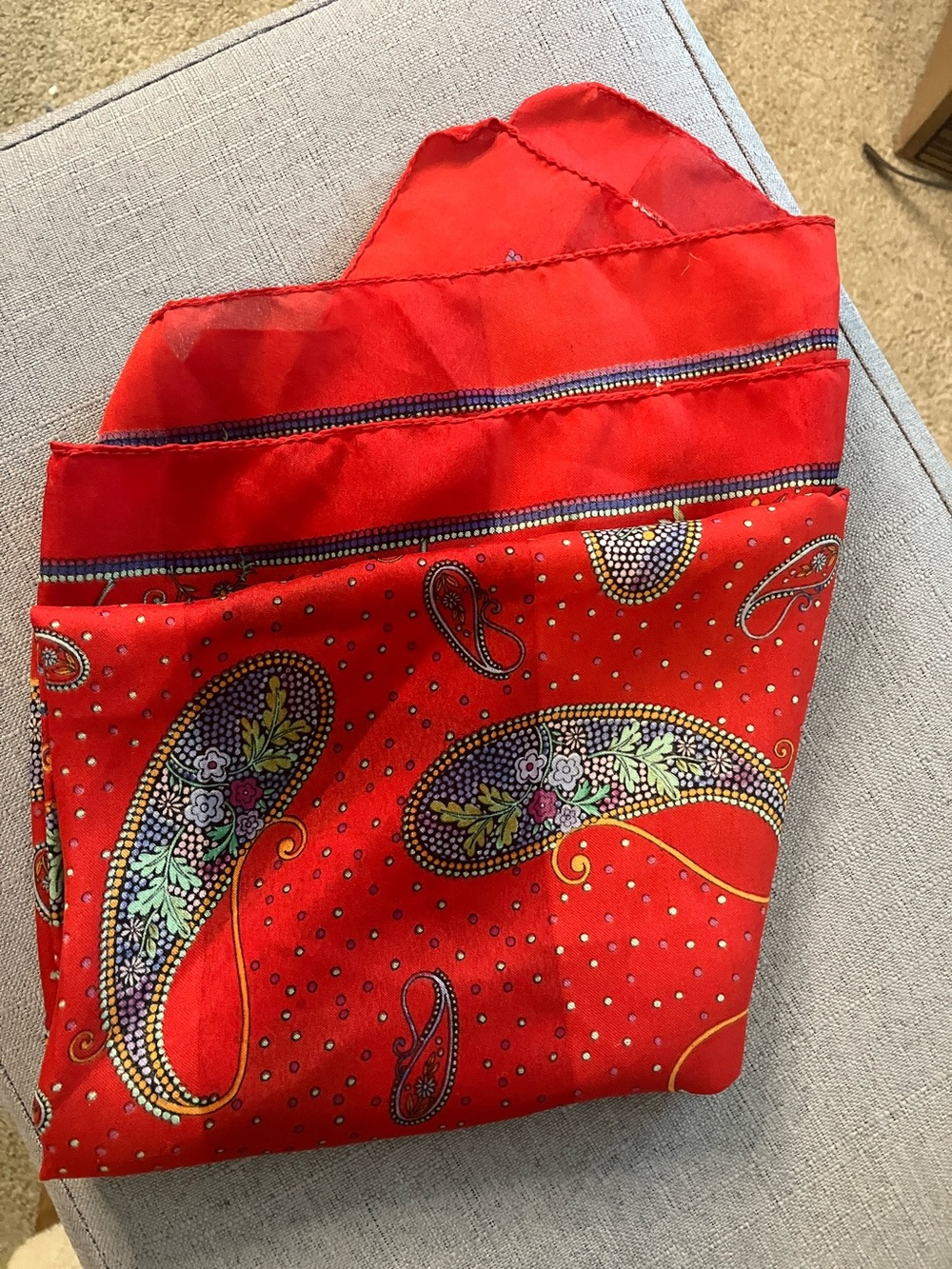 Red Paisley Silk Pocket Square / Handkerchief 30X30
